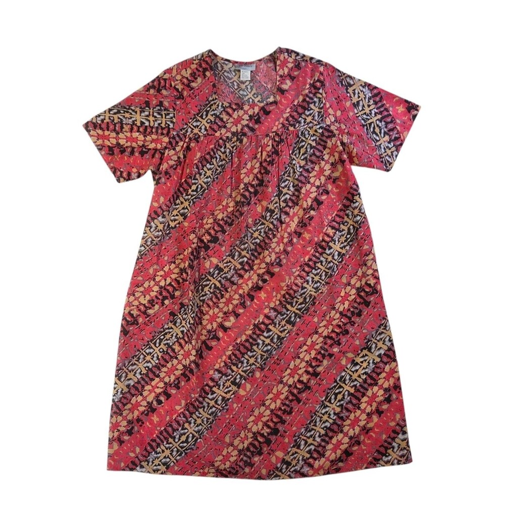 Pink House Dress MuuMuu CW Classics Midi Pockets Short Sleeve Casual Geometric